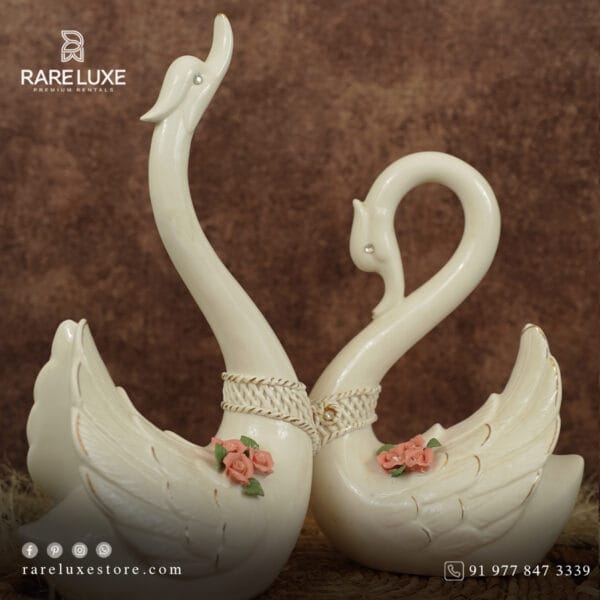 Pair of White Swan Showpieces – Elegant Decorative Duo for Your Home